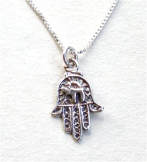 Sterling Silver Hamsa w/ Chai Necklace