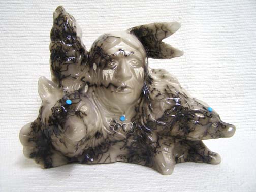 Native American Made Ceramic Horsehair Wolf Walker Horsehair Pottery