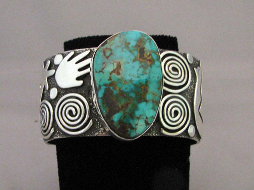 Native American Zuni/Navajo Made Turquoise Sterling Silver Bracelet by Alex Sanchez
