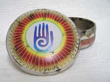 Native American Navajo Made Ceramic Fine Etched Horsehair Jewelry Box with Healing Hand by Hilda Whitegoat